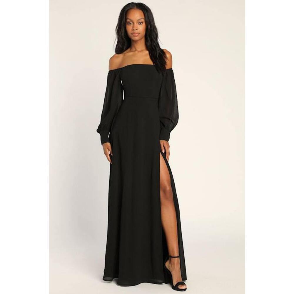 Lulus Feel The Romance Black Off-the-shoulder Maxi Dress - Size M